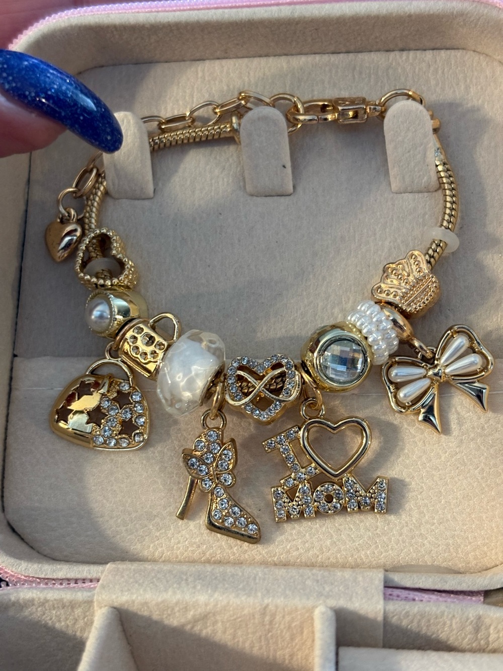 Charm Bracelet- Gold Tone Bracelet Stainless Steel Charm Bangle Bracelet, With